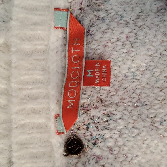 Modcloth White with Metallic Multicolored Polka Dot Fuzzy Sweater. Sz M - Picture 8 of 9